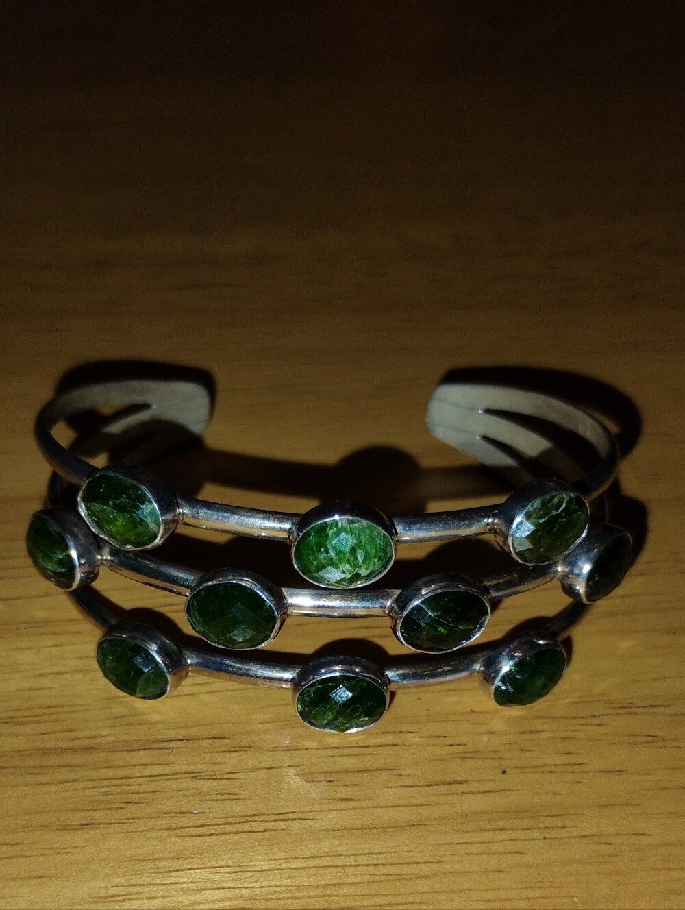 Chrome Diopside Rough Cut 925 Sterling Silver Cuff Bracelet